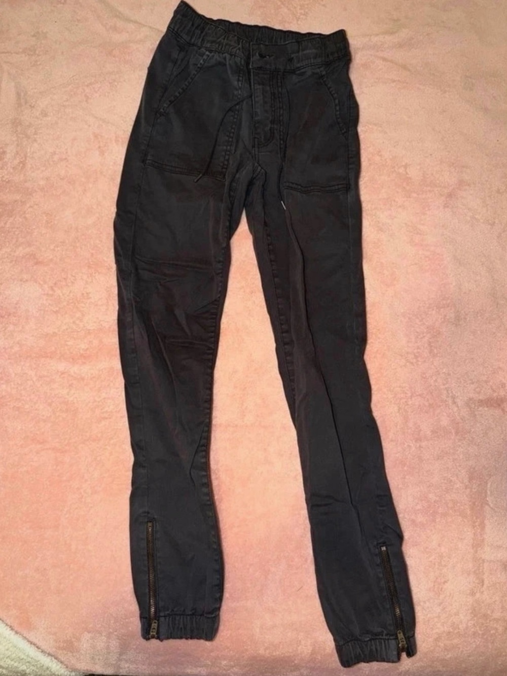 American Eagle Outfitters Black Drawstring Cargo Joggers with Ankle Zips